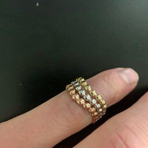 Tri-Color Triple Row Stacked Ring - 14K Gold